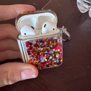 Apple AirPods first generation with White Glitter Protective Case - Multicolor